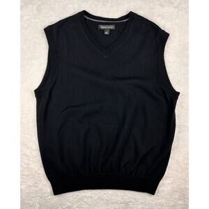 Kenneth Roberts Platinum Sweater Vest Men’s Sz L Black 100% Wool Preppy V Neck